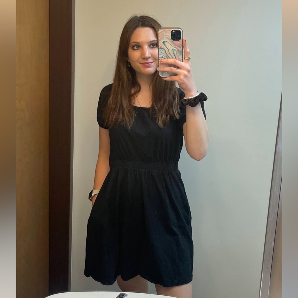 Daily Practice Anthropologie Black Mini Cap Sleeve Dress With Pockets S